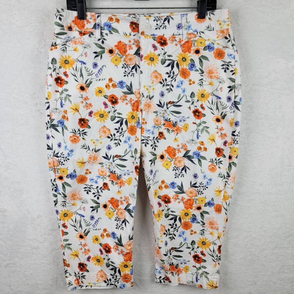 Tropical Floral Hawaiian Capri Size 12 Stretch Pants Cruise Resort St Johns Bay